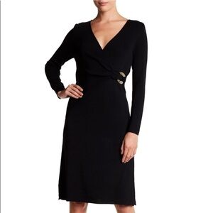 Vertigo Paris Black Knit Long Sleeve Silver Embellished V Neck Dress Medium